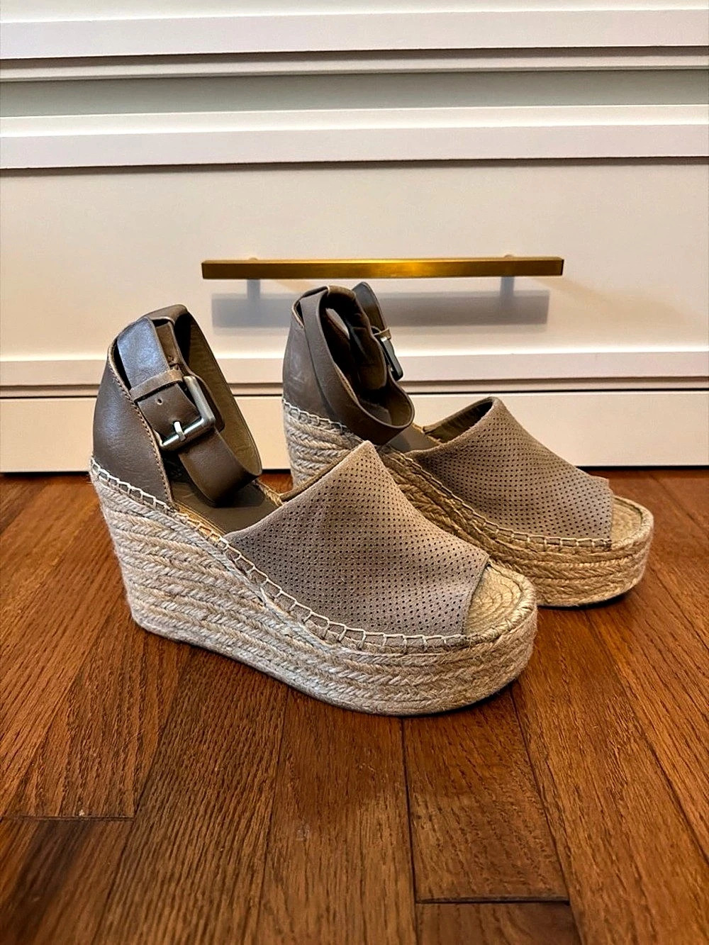 Marc Fisher Leather Espadrille Wedge Sandals in Brown